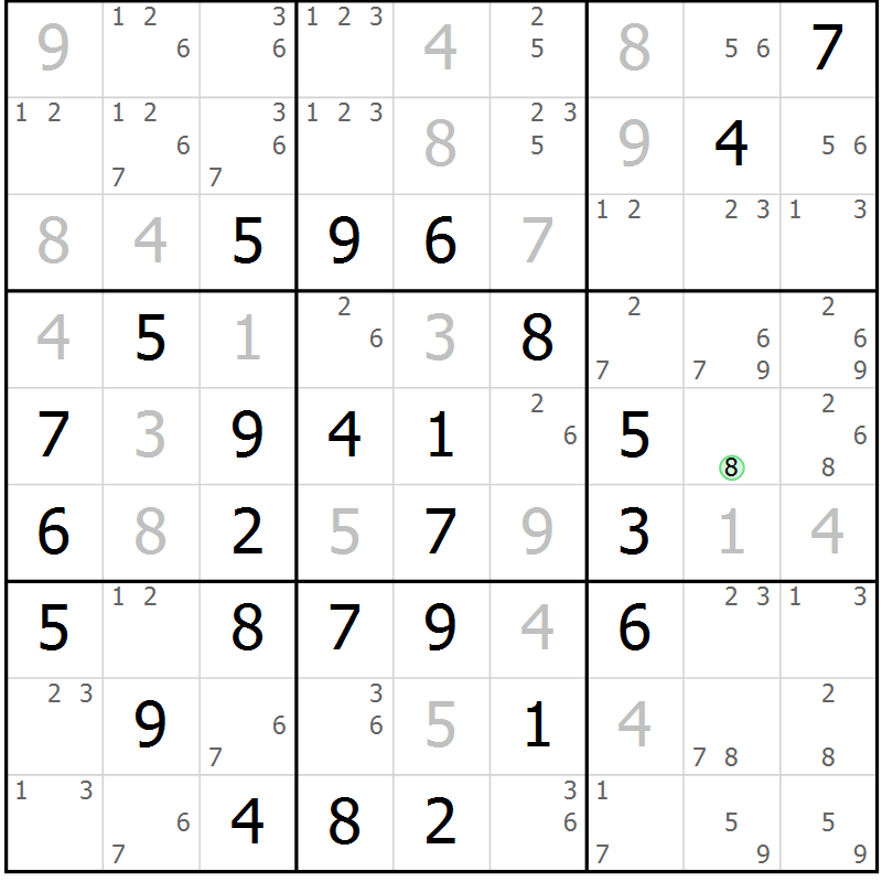 Position des candidats pour la solution de la Gr 11 page 14 du magazine de sudoku Maestro n° 100