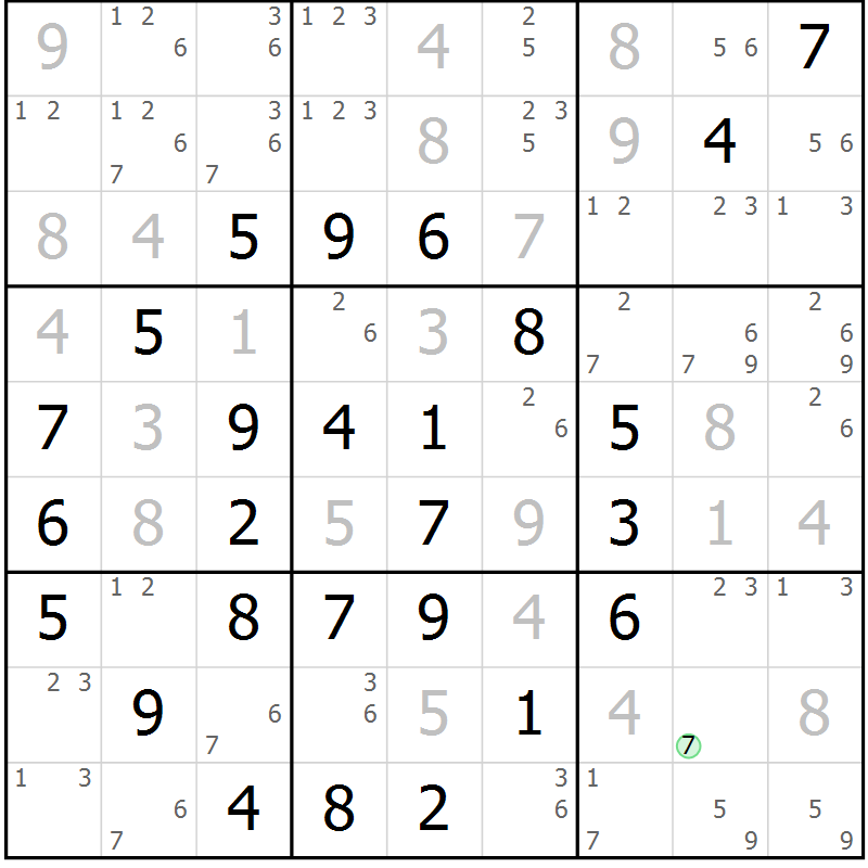 Position des candidats pour la solution de la Gr 11 page 14 du magazine de sudoku Maestro n° 100