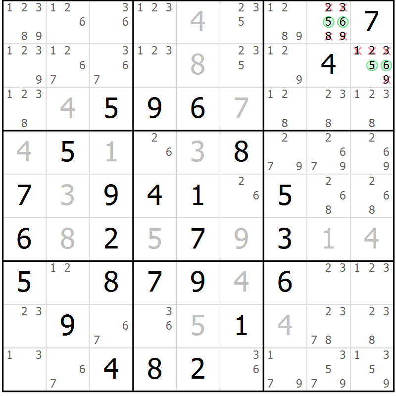 Position des candidats pour la solution de la Gr 11 page 14 du magazine de sudoku Maestro n° 100