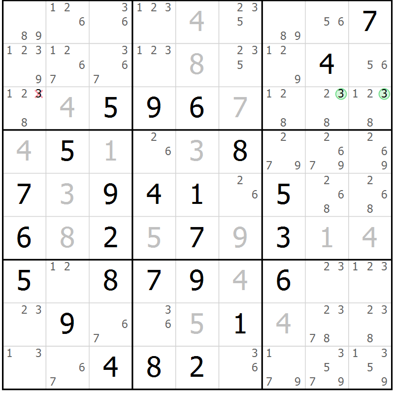 Position des candidats pour la solution de la Gr 11 page 14 du magazine de sudoku Maestro n° 100
