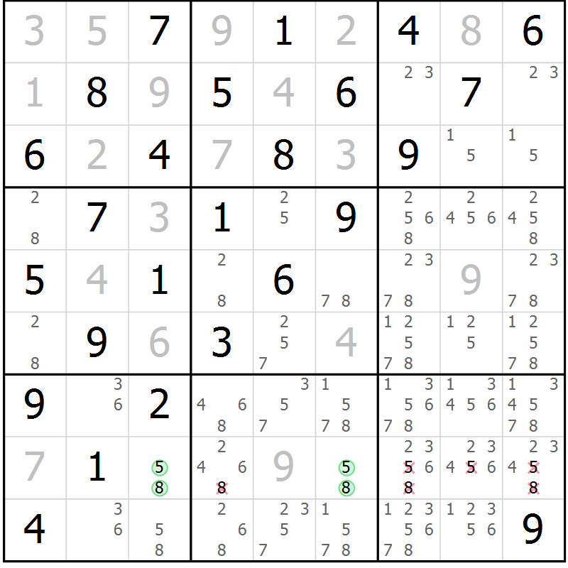 Position des candidats pour la solution de la Gr 12 page 15 du magazine de sudoku Maestro n° 100