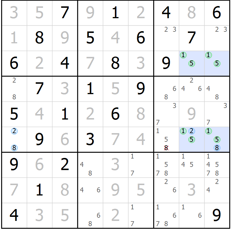 Position des candidats pour la solution de la Gr 12 page 15 du magazine de sudoku Maestro n° 100