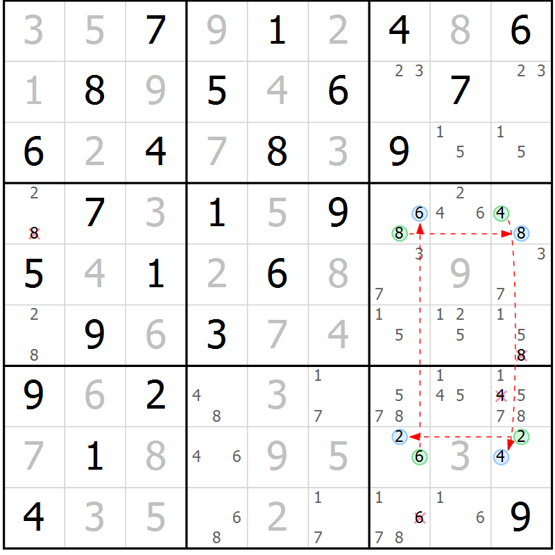 Position des candidats pour la solution de la Gr 12 page 15 du magazine de sudoku Maestro n° 100