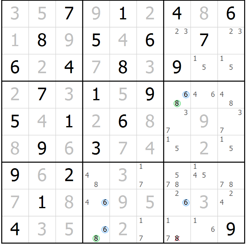 Position des candidats pour la solution de la Gr 12 page 15 du magazine de sudoku Maestro n° 100