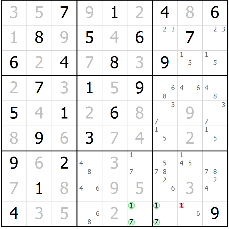Position des candidats pour la solution de la Gr 12 page 15 du magazine de sudoku Maestro n° 100