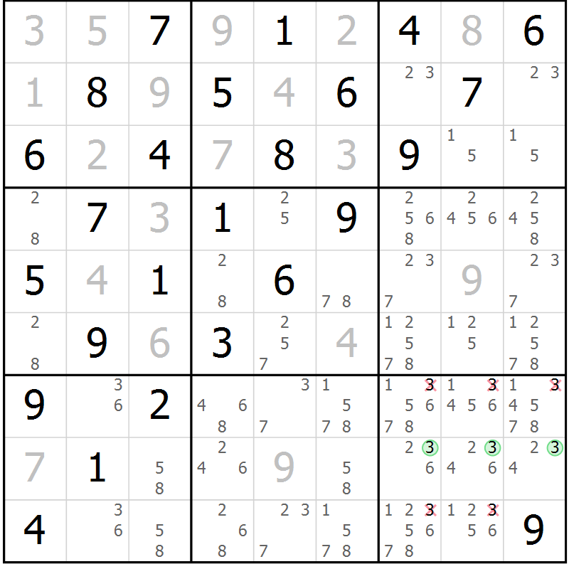 Position des candidats pour la solution de la Gr 12 page 15 du magazine de sudoku Maestro n° 100