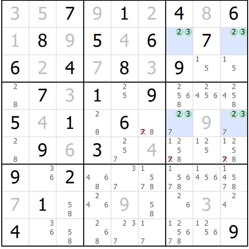Position des candidats pour la solution de la Gr 12 page 15 du magazine de sudoku Maestro n° 100