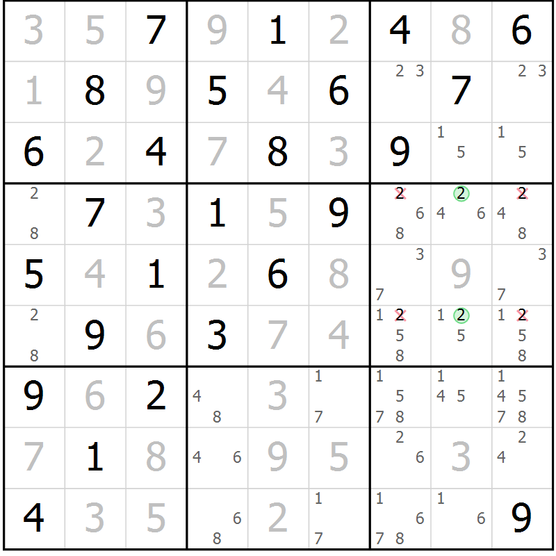 Position des candidats pour la solution de la Gr 12 page 15 du magazine de sudoku Maestro n° 100