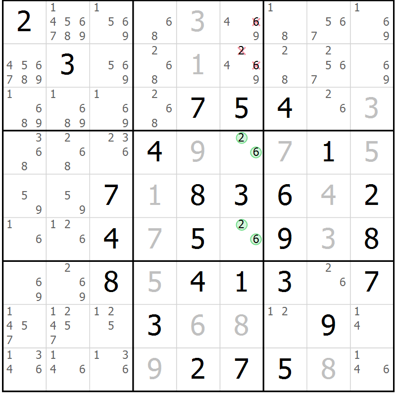 Position des candidats pour la solution de la Gr 13 page 16 du magazine de sudoku Maestro n° 100