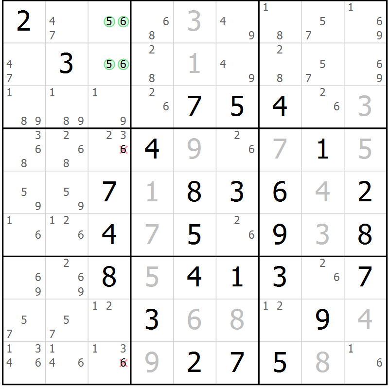 Position des candidats pour la solution de la Gr 13 page 16 du magazine de sudoku Maestro n° 100