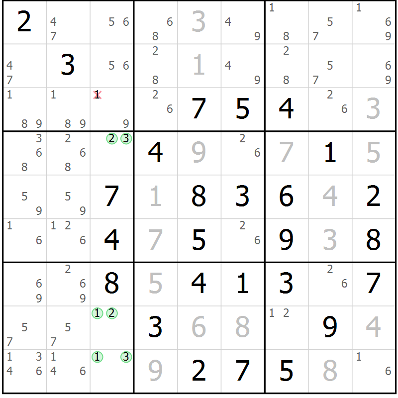 Position des candidats pour la solution de la Gr 13 page 16 du magazine de sudoku Maestro n° 100