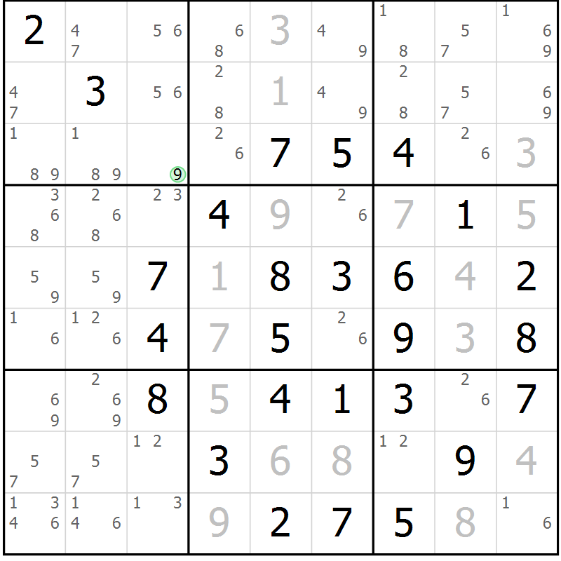 Position des candidats pour la solution de la Gr 13 page 16 du magazine de sudoku Maestro n° 100