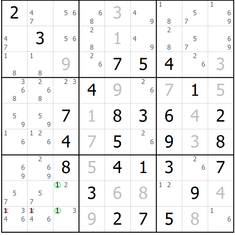 Position des candidats pour la solution de la Gr 13 page 16 du magazine de sudoku Maestro n° 100