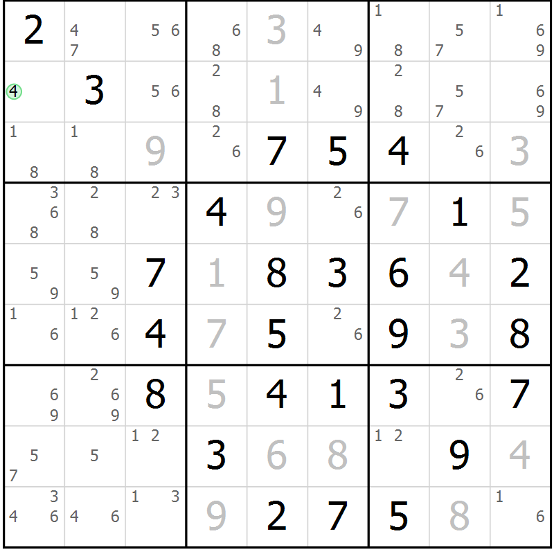 Position des candidats pour la solution de la Gr 13 page 16 du magazine de sudoku Maestro n° 100