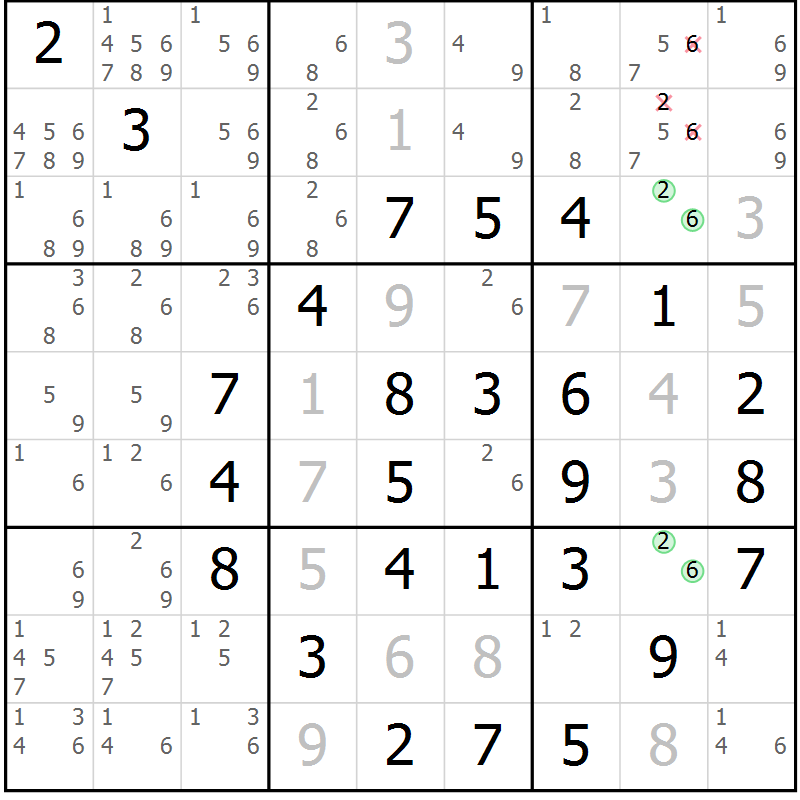 Position des candidats pour la solution de la Gr 13 page 16 du magazine de sudoku Maestro n° 100