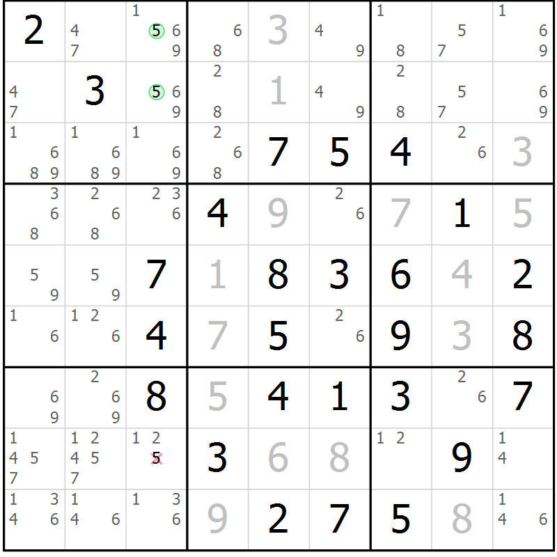 Position des candidats pour la solution de la Gr 13 page 16 du magazine de sudoku Maestro n° 100