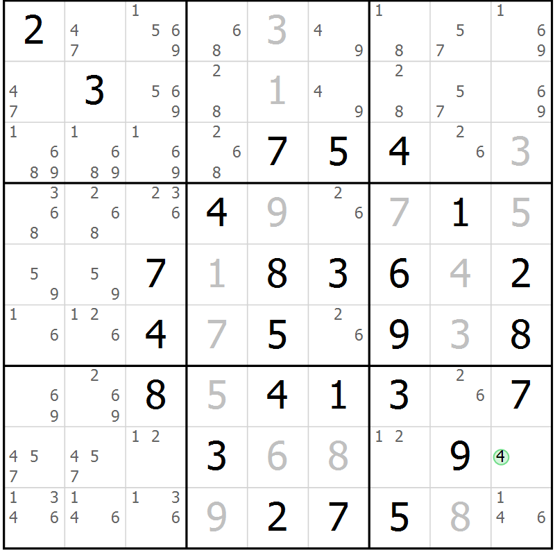Position des candidats pour la solution de la Gr 13 page 16 du magazine de sudoku Maestro n° 100