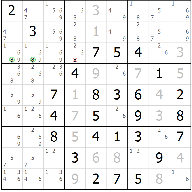 Position des candidats pour la solution de la Gr 13 page 16 du magazine de sudoku Maestro n° 100