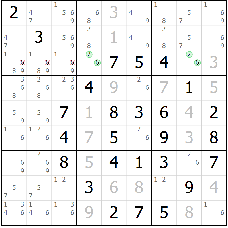 Position des candidats pour la solution de la Gr 13 page 16 du magazine de sudoku Maestro n° 100