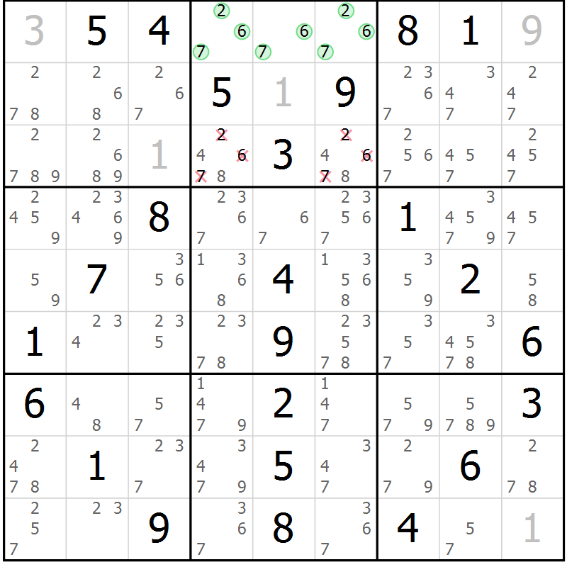 Position des candidats pour la solution de la Gr 14 page 17 du magazine de sudoku Maestro n° 100