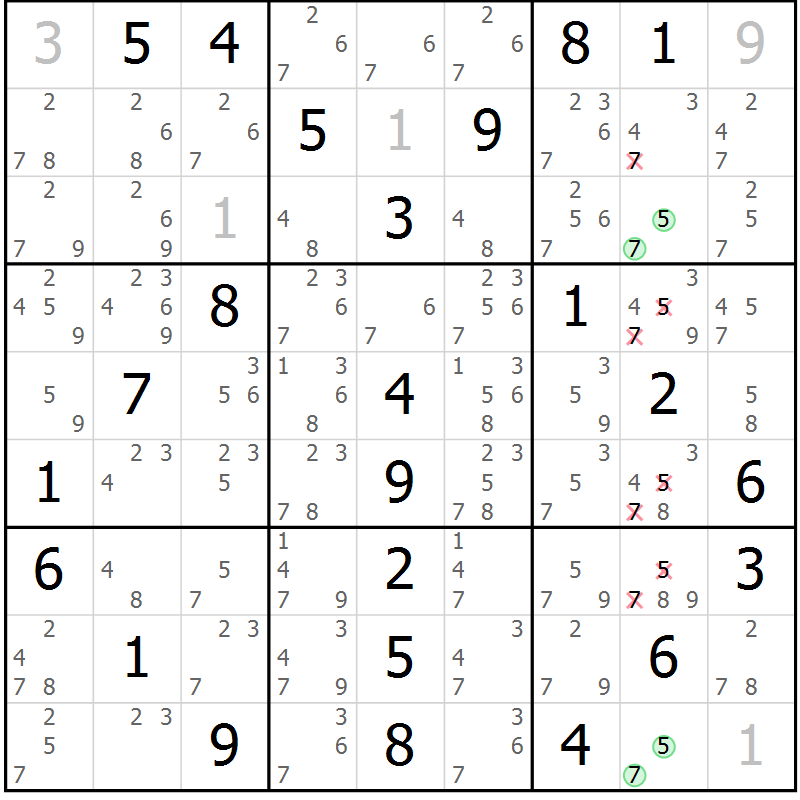 Position des candidats pour la solution de la Gr 14 page 17 du magazine de sudoku Maestro n° 100