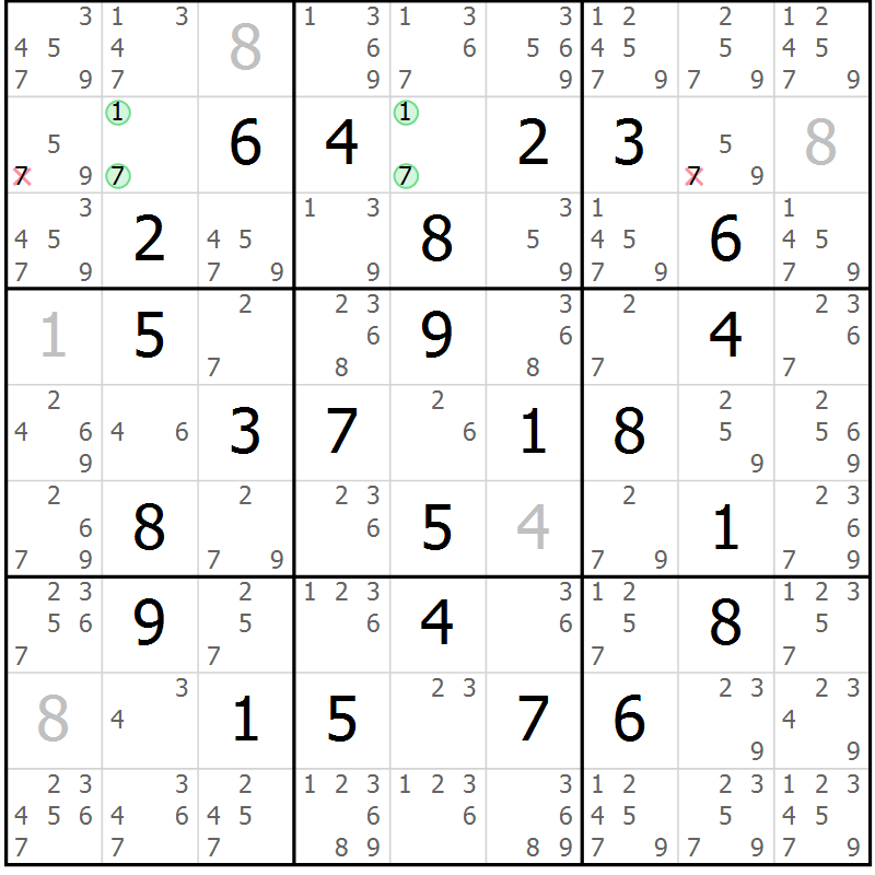 Position des candidats pour la solution de la Gr 15 page 18 du magazine de sudoku Maestro n° 100