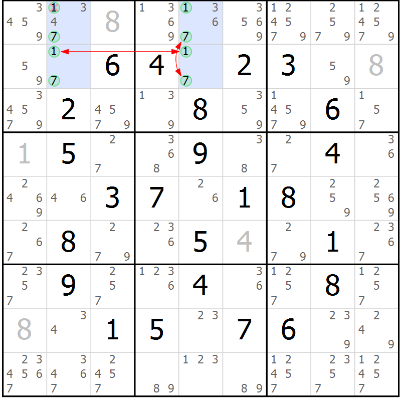 Position des candidats pour la solution de la Gr 15 page 18 du magazine de sudoku Maestro n° 100
