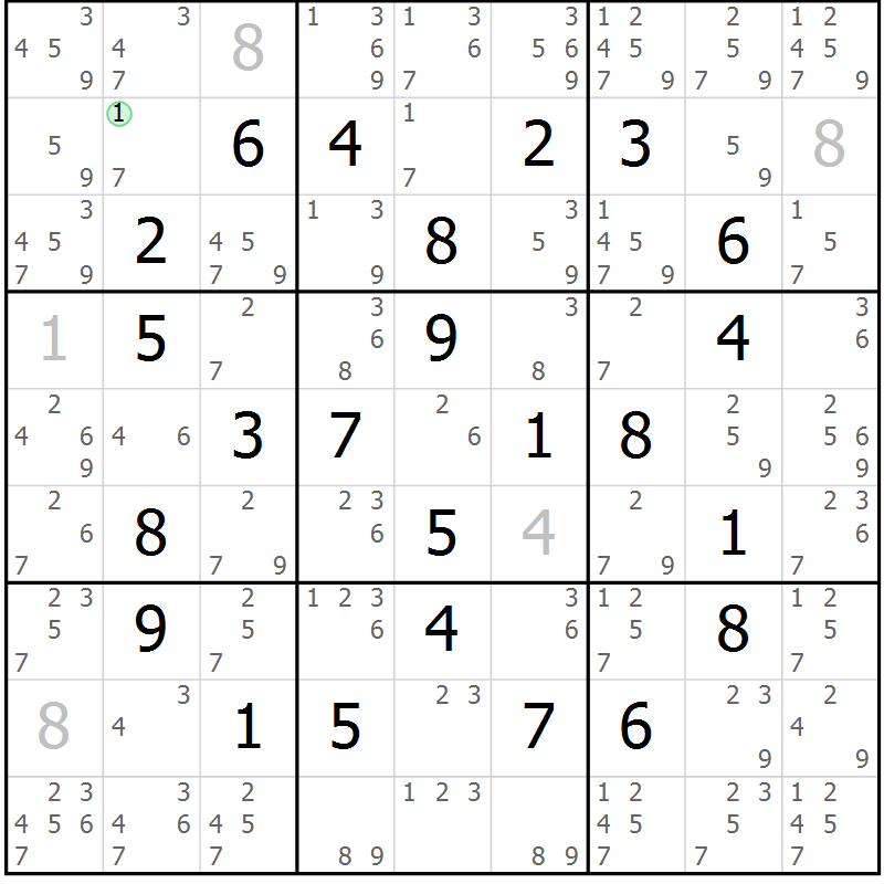 Position des candidats pour la solution de la Gr 15 page 18 du magazine de sudoku Maestro n° 100