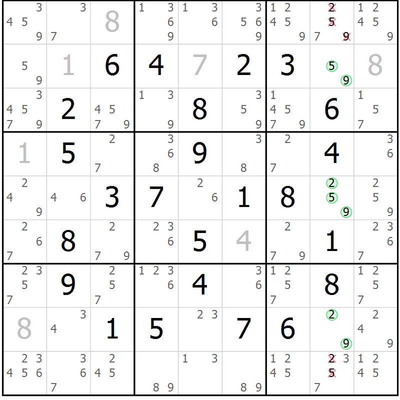Position des candidats pour la solution de la Gr 15 page 18 du magazine de sudoku Maestro n° 100