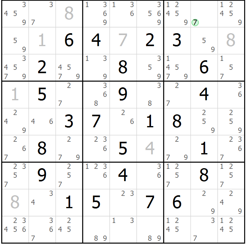 Position des candidats pour la solution de la Gr 15 page 18 du magazine de sudoku Maestro n° 100