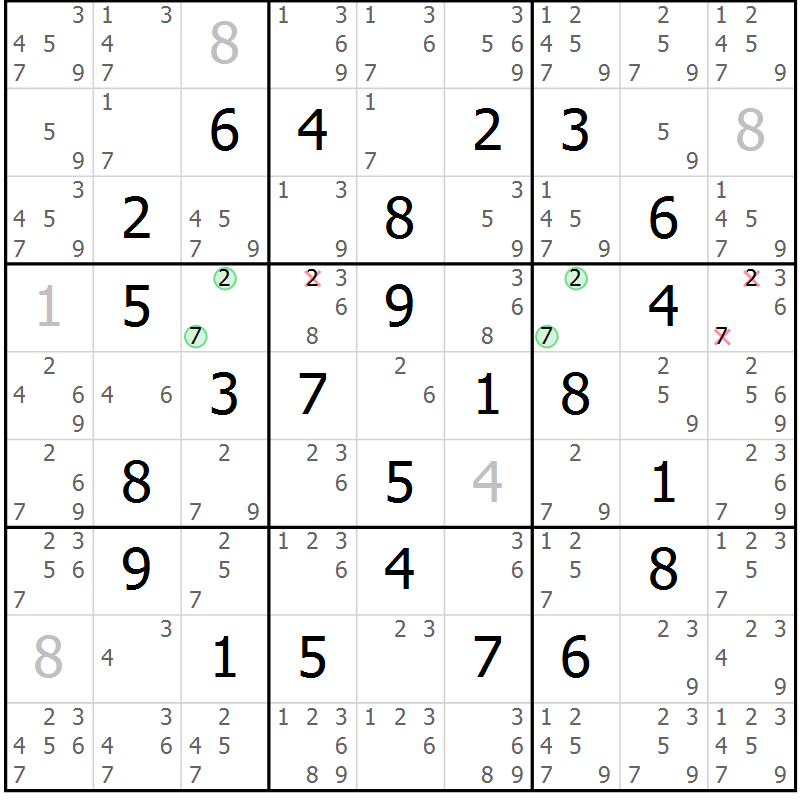 Position des candidats pour la solution de la Gr 15 page 18 du magazine de sudoku Maestro n° 100
