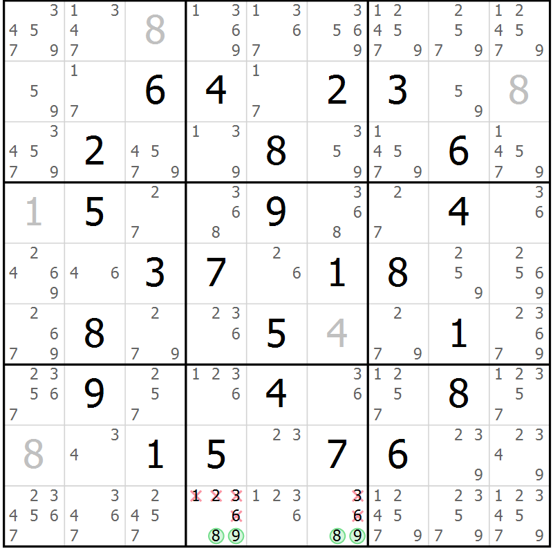 Position des candidats pour la solution de la Gr 15 page 18 du magazine de sudoku Maestro n° 100