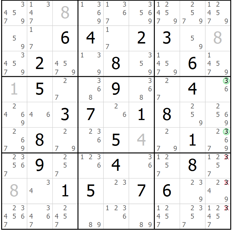 Position des candidats pour la solution de la Gr 15 page 18 du magazine de sudoku Maestro n° 100