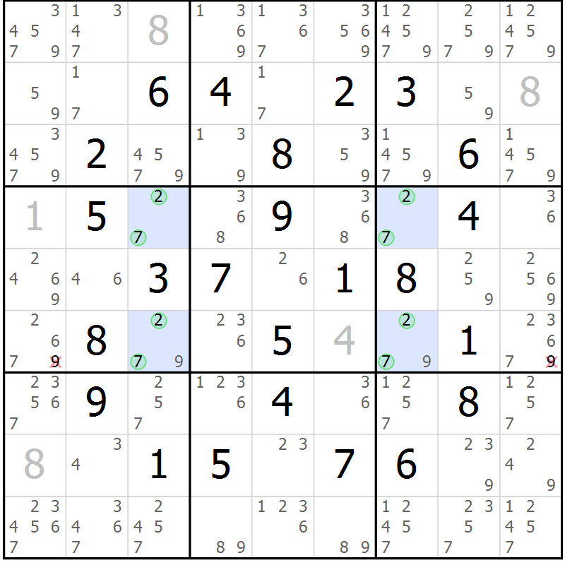 Position des candidats pour la solution de la Gr 15 page 18 du magazine de sudoku Maestro n° 100