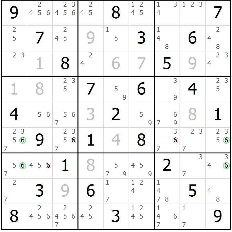 Position des candidats pour la solution de la Gr 16 page 19 du magazine de sudoku Maestro n° 100