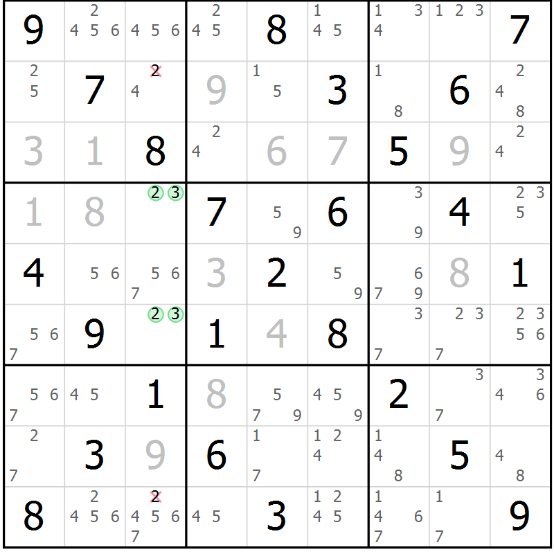 Position des candidats pour la solution de la Gr 16 page 19 du magazine de sudoku Maestro n° 100