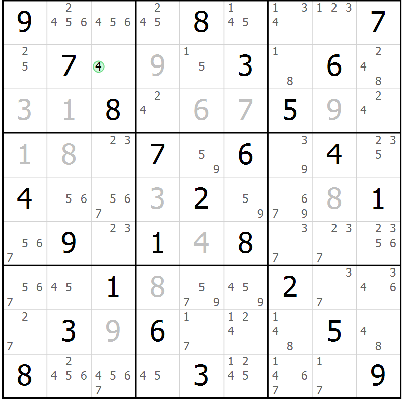 Position des candidats pour la solution de la Gr 16 page 19 du magazine de sudoku Maestro n° 100