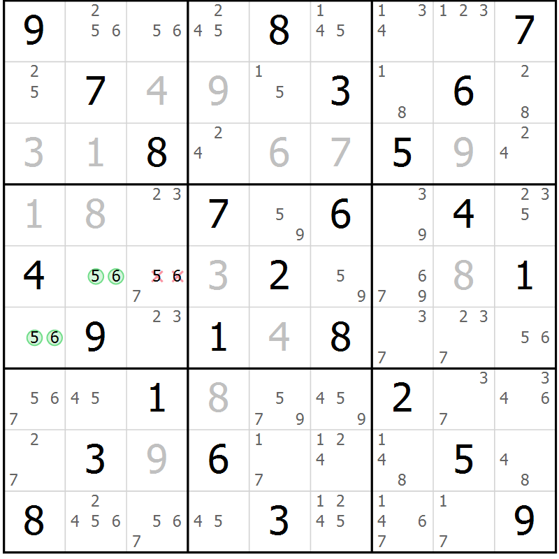 Position des candidats pour la solution de la Gr 16 page 19 du magazine de sudoku Maestro n° 100