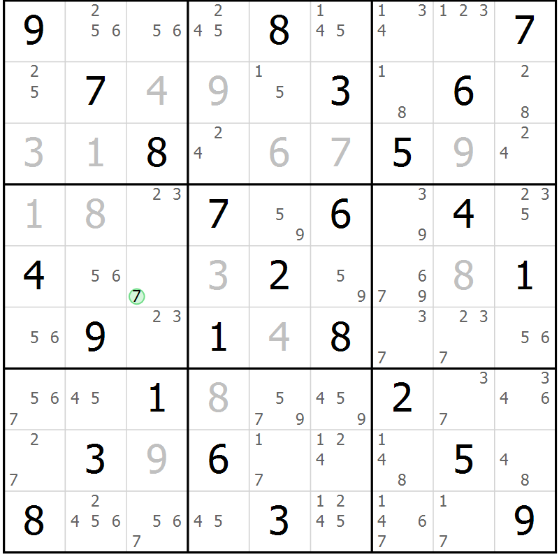 Position des candidats pour la solution de la Gr 16 page 19 du magazine de sudoku Maestro n° 100