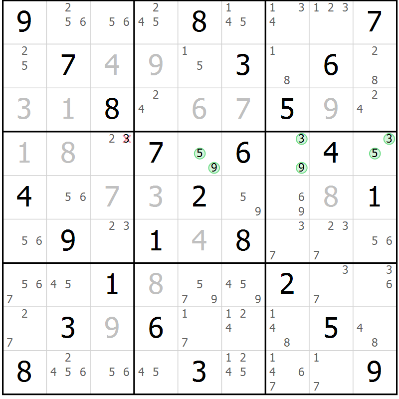 Position des candidats pour la solution de la Gr 16 page 19 du magazine de sudoku Maestro n° 100