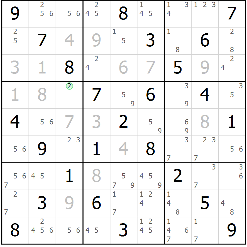 Position des candidats pour la solution de la Gr 16 page 19 du magazine de sudoku Maestro n° 100