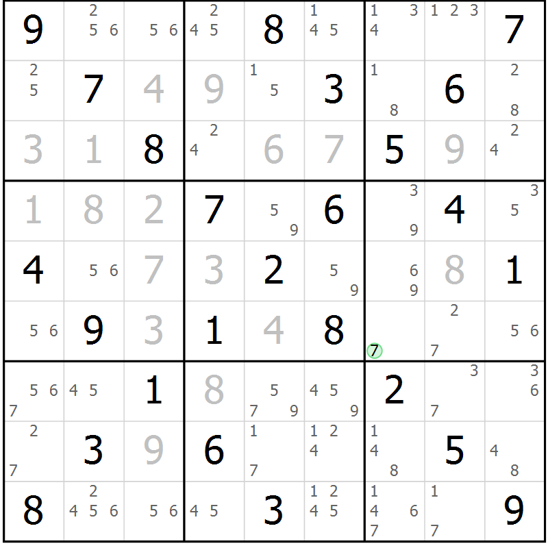 Position des candidats pour la solution de la Gr 16 page 19 du magazine de sudoku Maestro n° 100