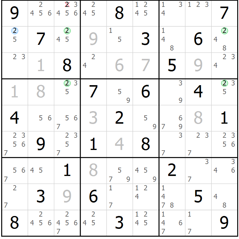 Position des candidats pour la solution de la Gr 16 page 19 du magazine de sudoku Maestro n° 100