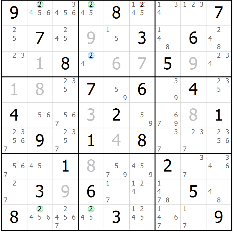 Position des candidats pour la solution de la Gr 16 page 19 du magazine de sudoku Maestro n° 100