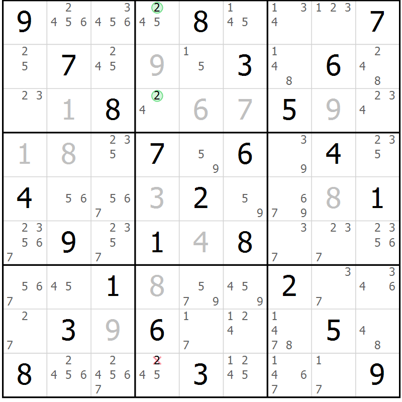 Position des candidats pour la solution de la Gr 16 page 19 du magazine de sudoku Maestro n° 100