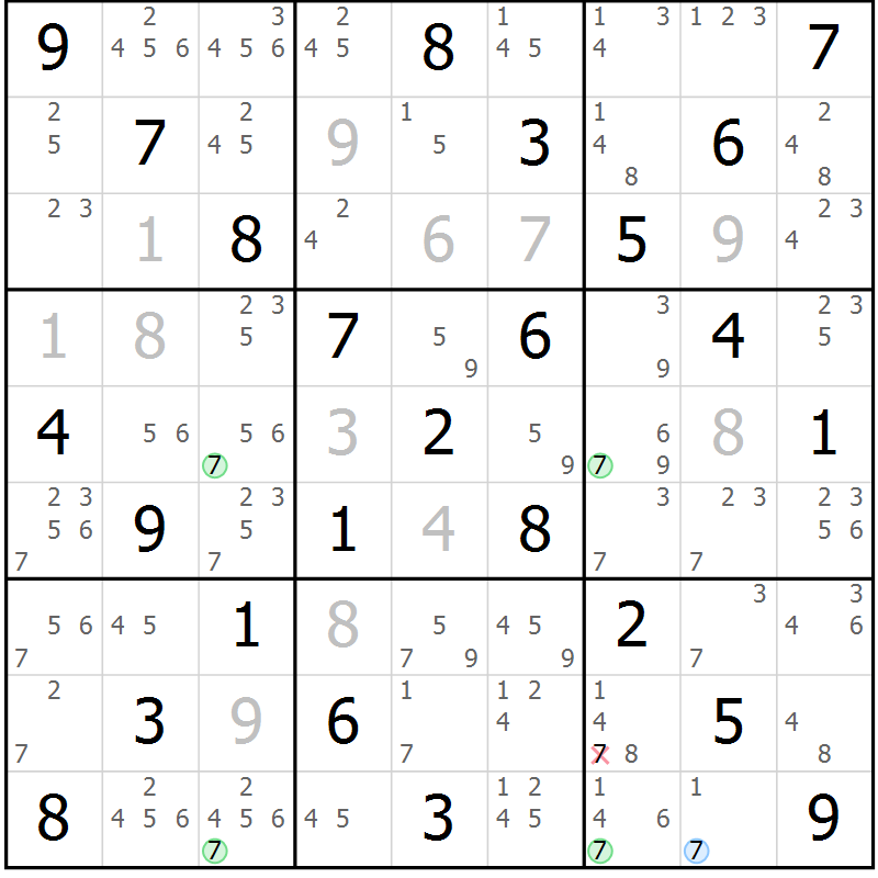 Position des candidats pour la solution de la Gr 16 page 19 du magazine de sudoku Maestro n° 100