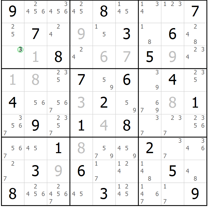 Position des candidats pour la solution de la Gr 16 page 19 du magazine de sudoku Maestro n° 100