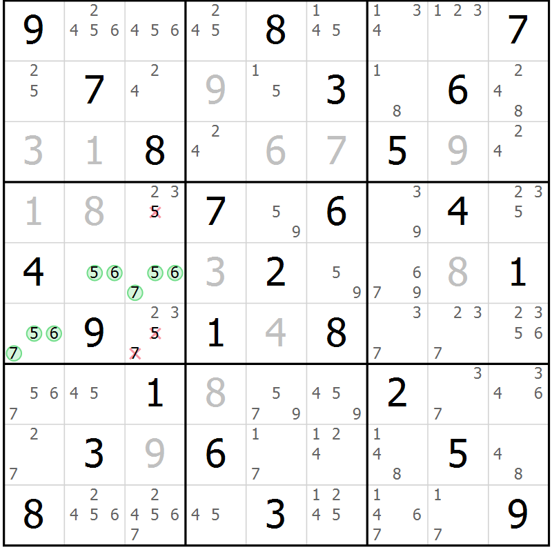Position des candidats pour la solution de la Gr 16 page 19 du magazine de sudoku Maestro n° 100
