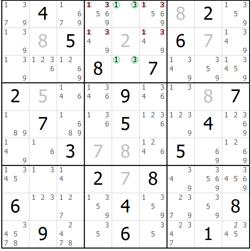 Position des candidats pour la solution de la Gr 17 page 20 du magazine de sudoku Maestro n° 100