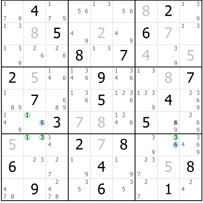 Position des candidats pour la solution de la Gr 17 page 20 du magazine de sudoku Maestro n° 100